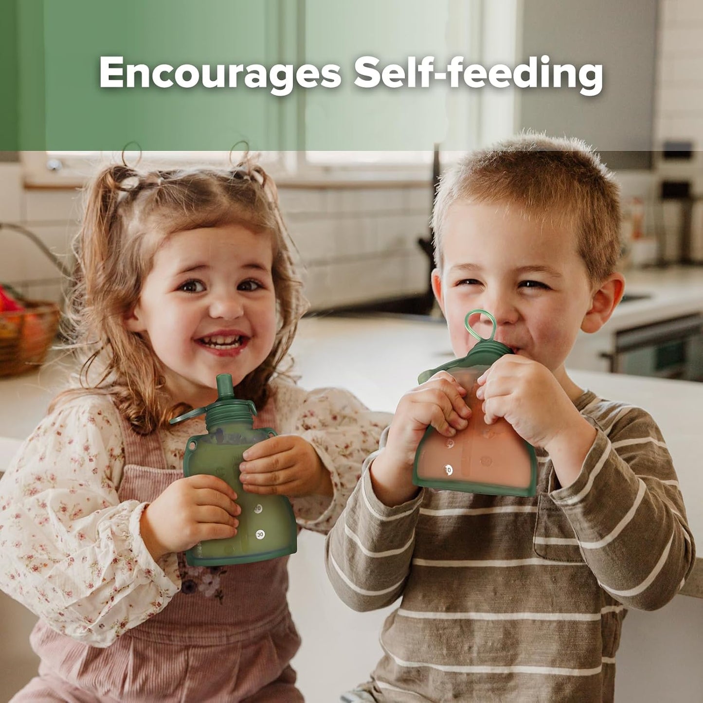 haakaa Yummy Pouch Reusable Baby Food Pouch, Reusable Pouches for Toddlers Kids Squeezable Pouch, Washable Freezer - Make Homemade Organic Food for Babies/Toddlers, 4oz, 2 Pack,6m+(Pea Green)