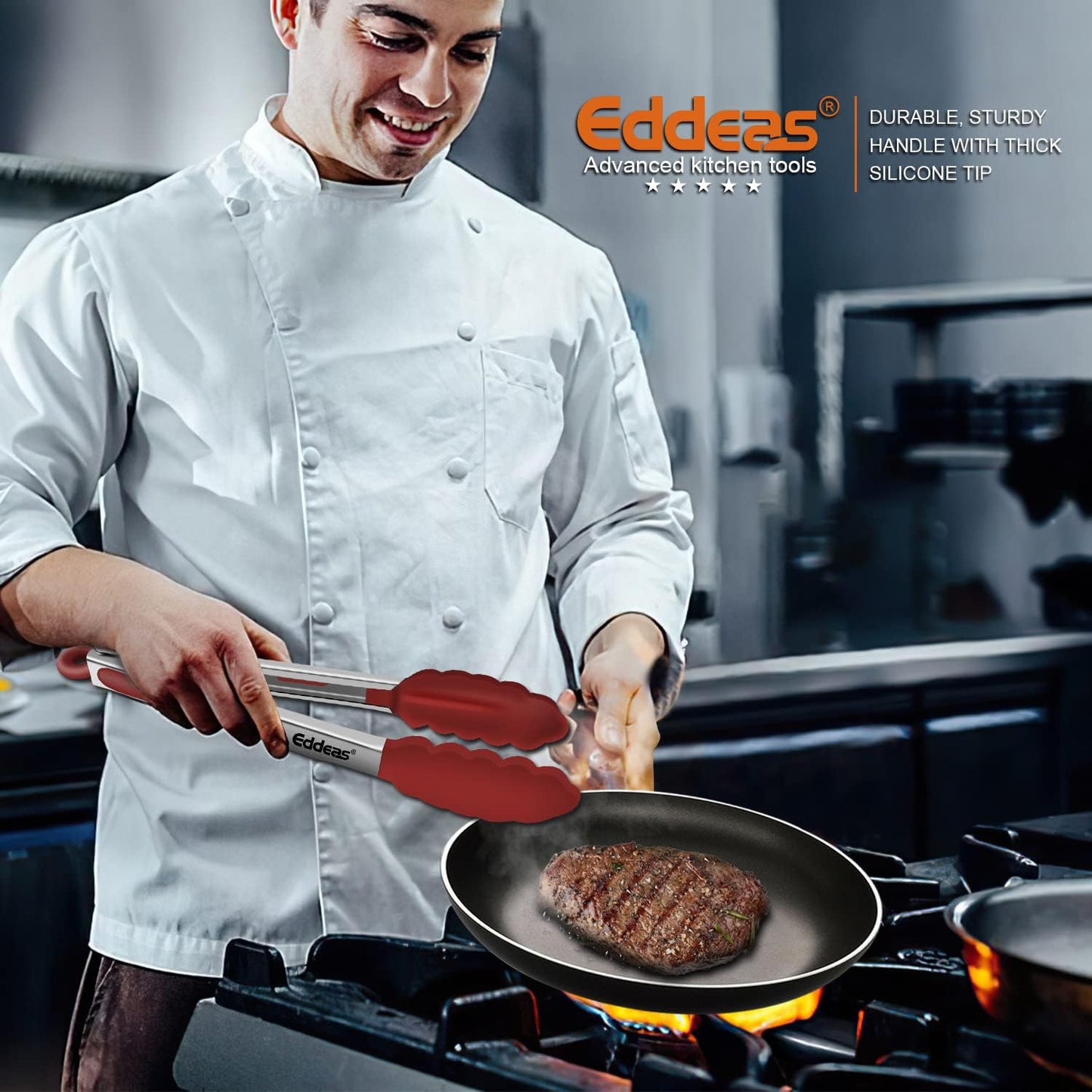 Tongs For Cooking - 7",9" and 12 inch Kitchen Tong with Silicone Tip,Heat Resistant 600 Degrees Metal Locking Tongs - for cooking,Salad and Barbecue,Red Set of 3