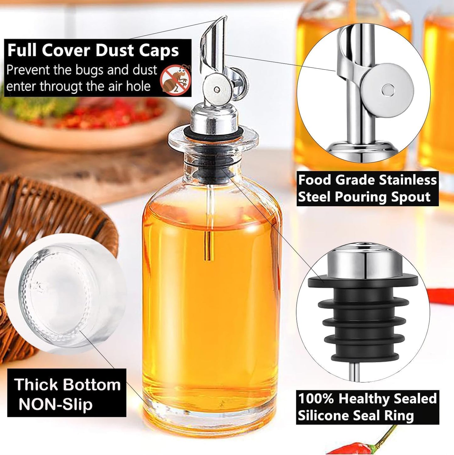 Pafusen 2 Pack Liquor Pour Spout, Auto Flip Olive Oil Dispenser Spout, Pour Spout for Liquor Bottles, Olive Oil Spout, Bottle Pourers for Alcohol Wine Syrup Home Bar Accessories Silver