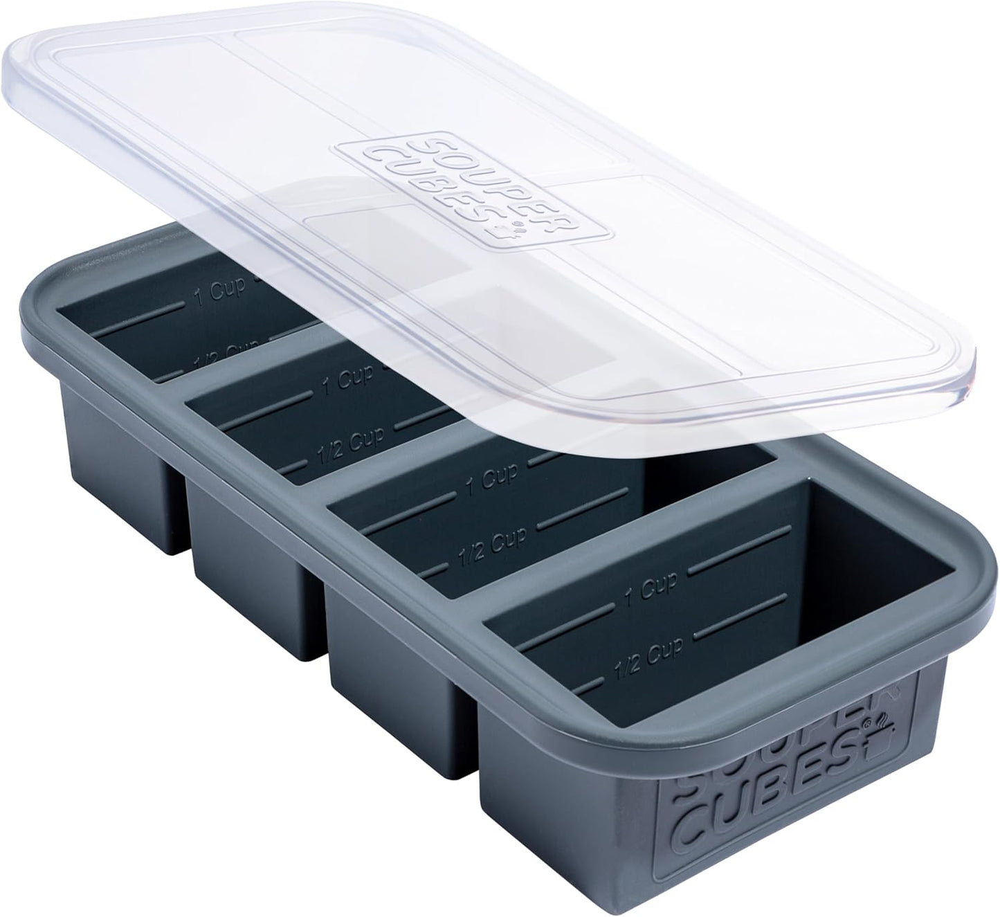 Souper Cubes 1 Cup Silicone Freezer Molds - Soup Cubes Perfect for Storing Broth, Rice, Leftovers and More - Silicone Freezer Trays with Lids for Meal Prep - Charcoal - 1-Pack
