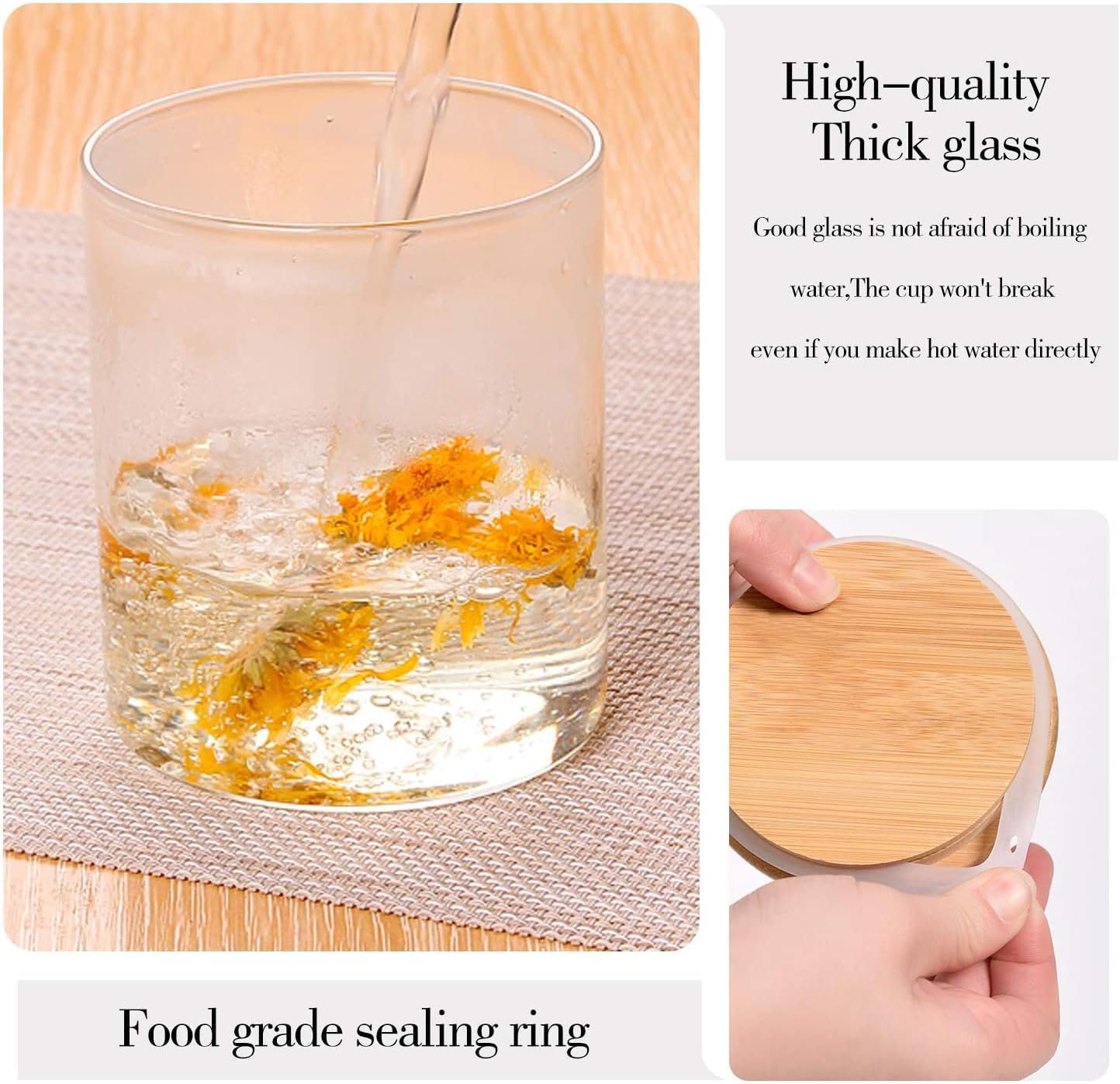 Glass Jars with Bamboo Wooden Airtight Lids 6oz 10oz Spice Jars Food Storage Containers for Home Kitchen, Tea, Salt, Pepper, Spices, Coffee, Herbs, Grains (10 OZ, 6 PCS)