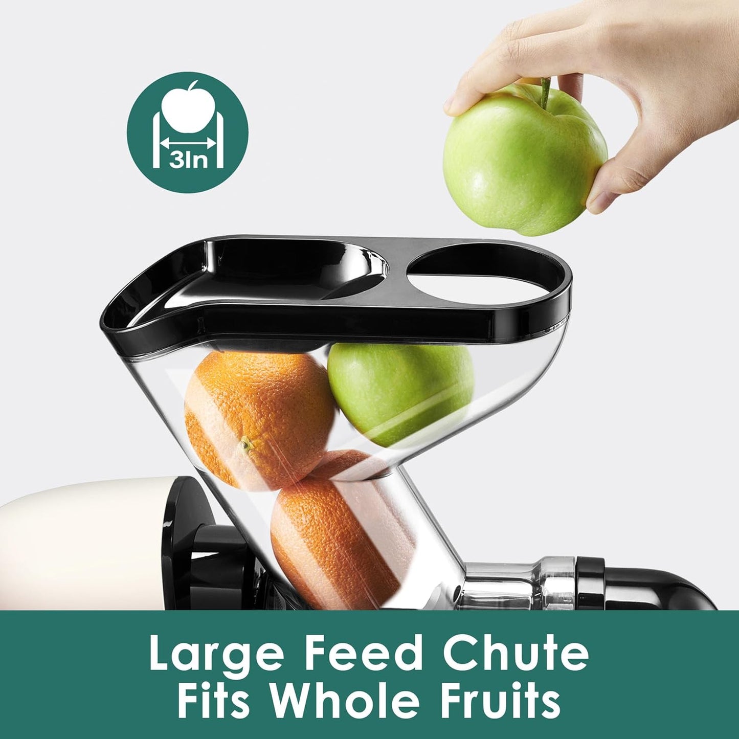 Cold Press Juicer, Masticating Slow Juicer, Fruit and Vegetable Juice Maker, Pressed Squeezer, BPA-Free,200W Quiet Motor with Wide Feeding Chute(Cream White)