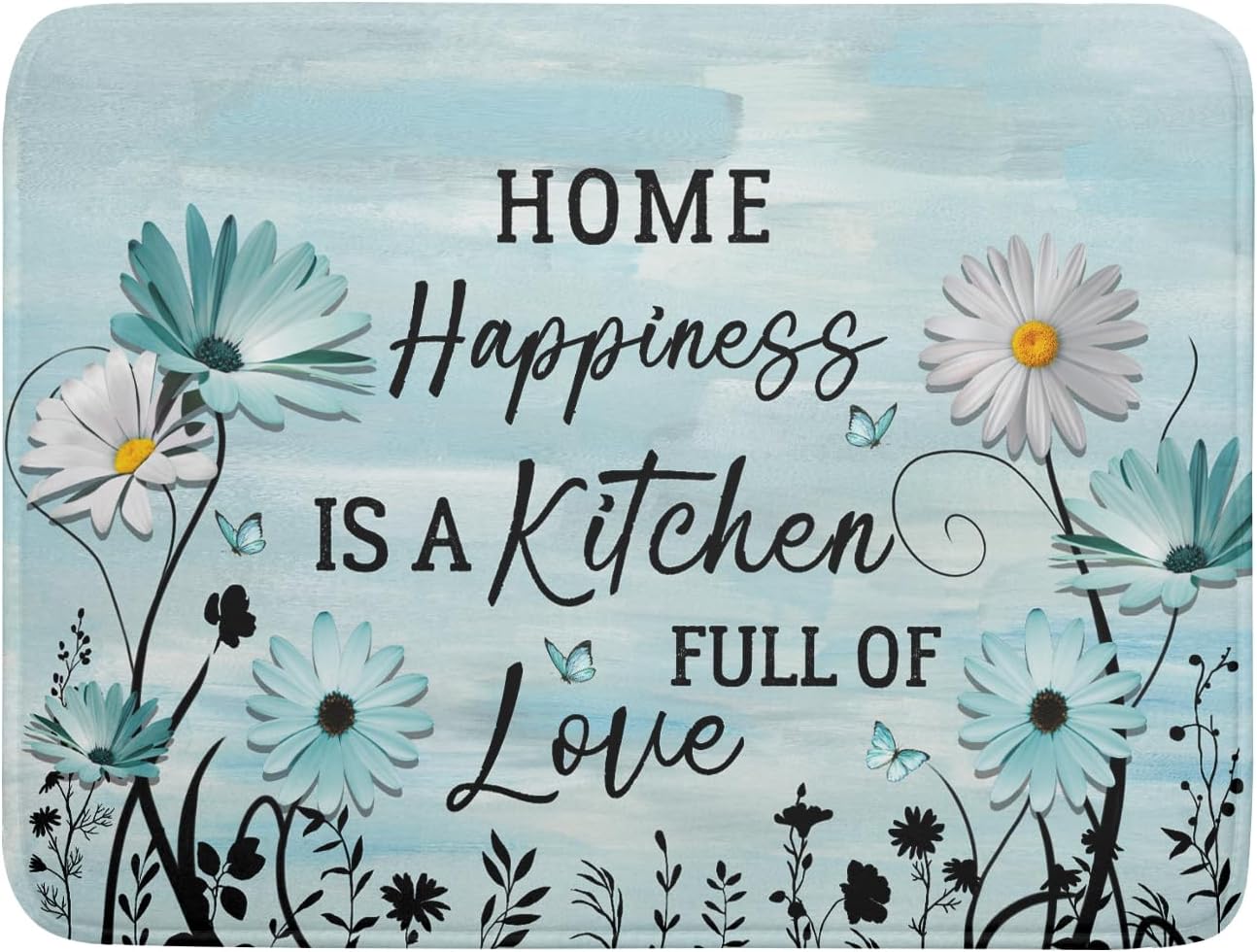 Blue Daisy Dish Drying Mat 18x24 Inch Love Kitchen Absorbent Microfiber Washable Fast Drying Pad Dishes Rack Mat for Kitchen Counter