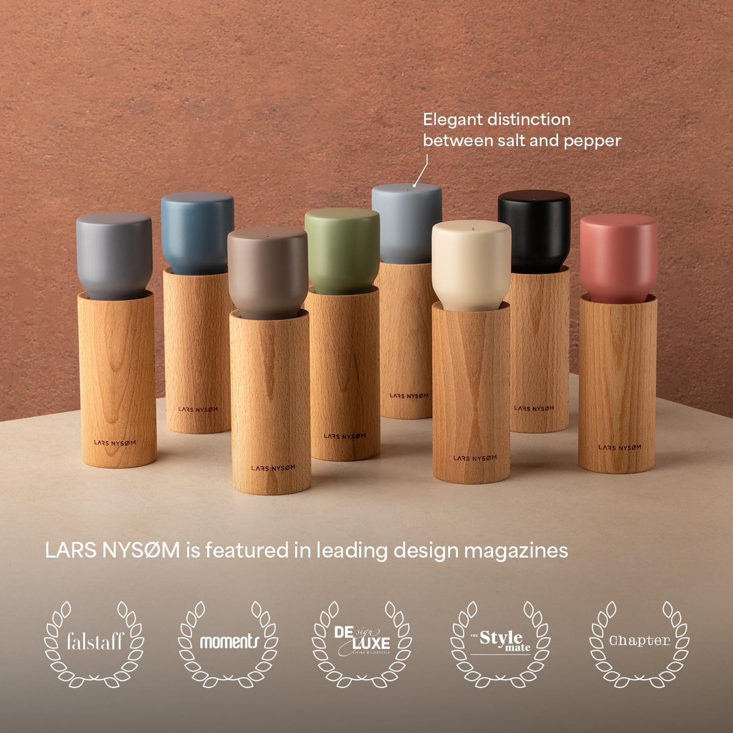 LARS NYSØM Wooden Salt and Pepper Grinder Set Manual - Salt and Pepper Mills with Adjustable Ceramic Grinder - Elegant Beechwood Pepper and Salt Mill Set for Dining Table (Brown/Beige)