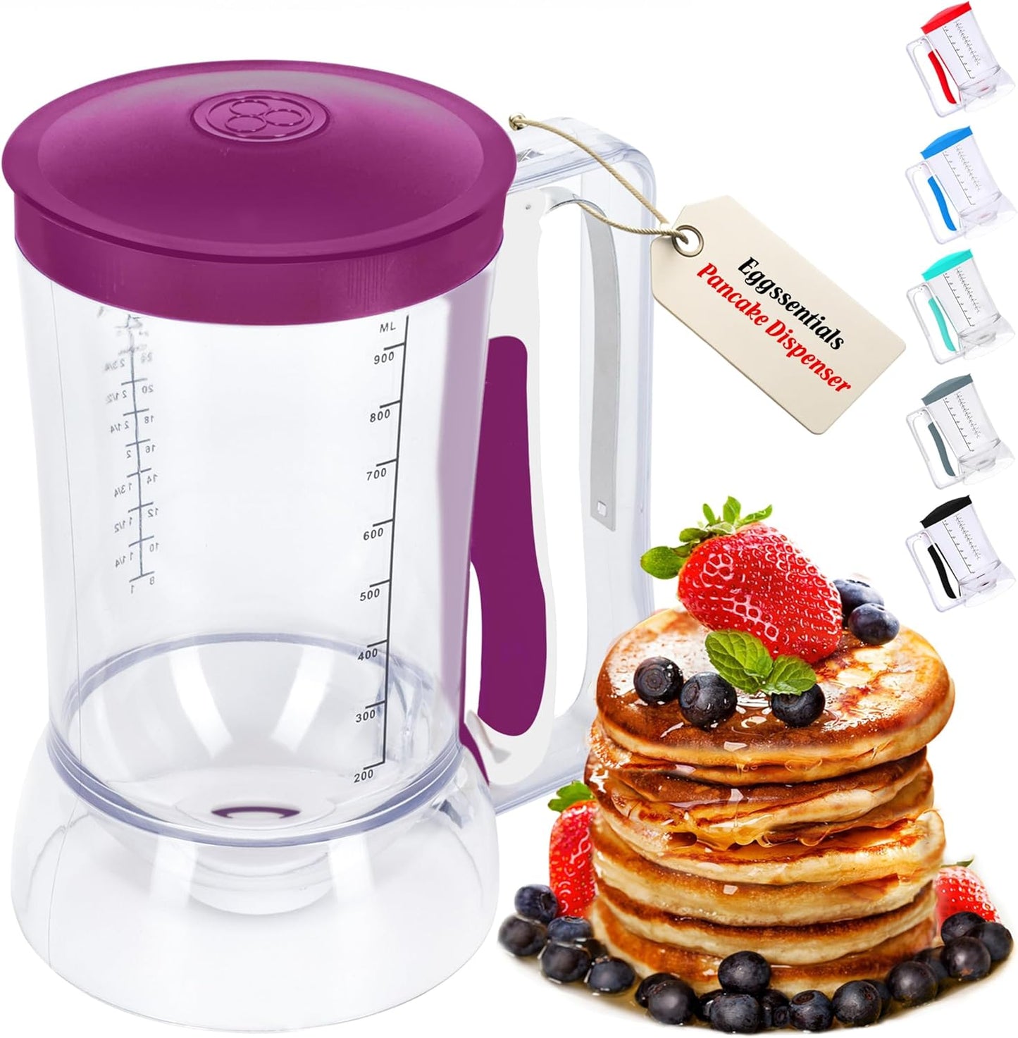 Eggssentials – Batter Dispenser Mess-Free, Squeeze Handle, Cupcakes, Waffles & More – Durable, Easy-Pour Pancake Dispenser Bottle for Smooth Baking