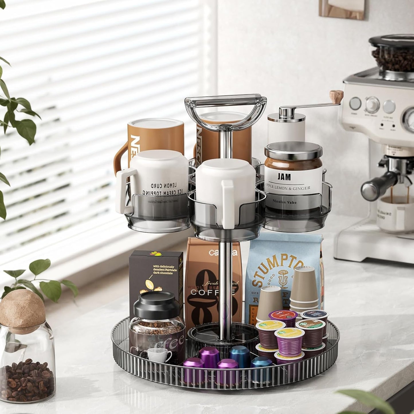 Rotating Stanley Cup Holder, Portable Water Bottle Organizer for 6 Stanley 40 oz & Mug, Adjustable Lazy Susan Organizer for Table Top Cabinet Home Countertop Pantry Shelf Tumbler Lid Organizer