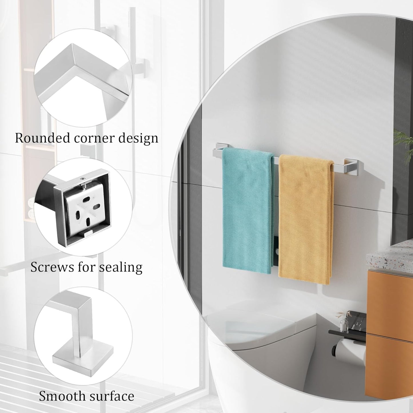 Alise Brushed Nickel Towel Bars,23.62 Inch Towel Holder Towel Racks for Bathroom and Lavatory,SUS304 Stainless Steel Hand Towel Hanger Rail Wall Mount,Useable Length 21.85 Inch Towel Bar, GYT060-LS