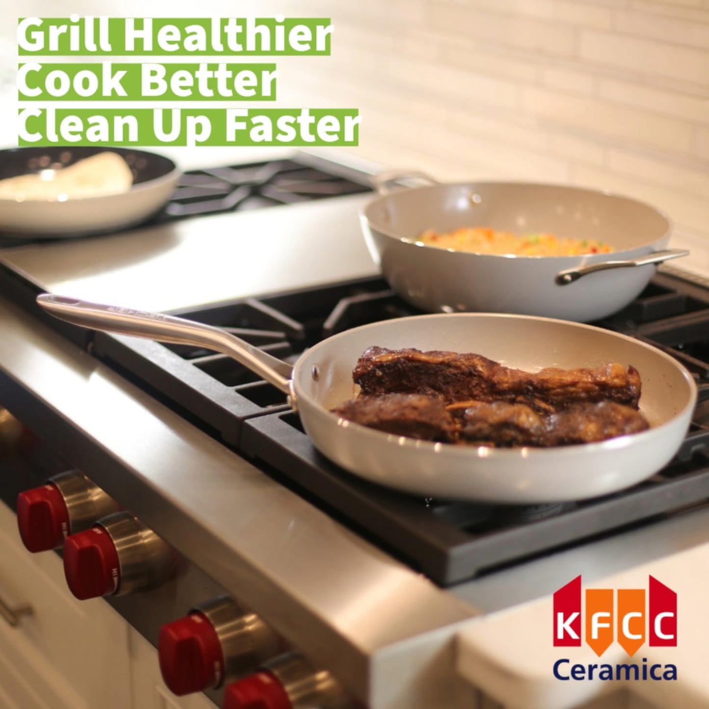 TECHEF - CeraTerra Collection, 12" Ceramic Nonstick Grill Pan (PTFE, PFAS, and PFOA Free), Made in Korea (12-in Grill Pan)