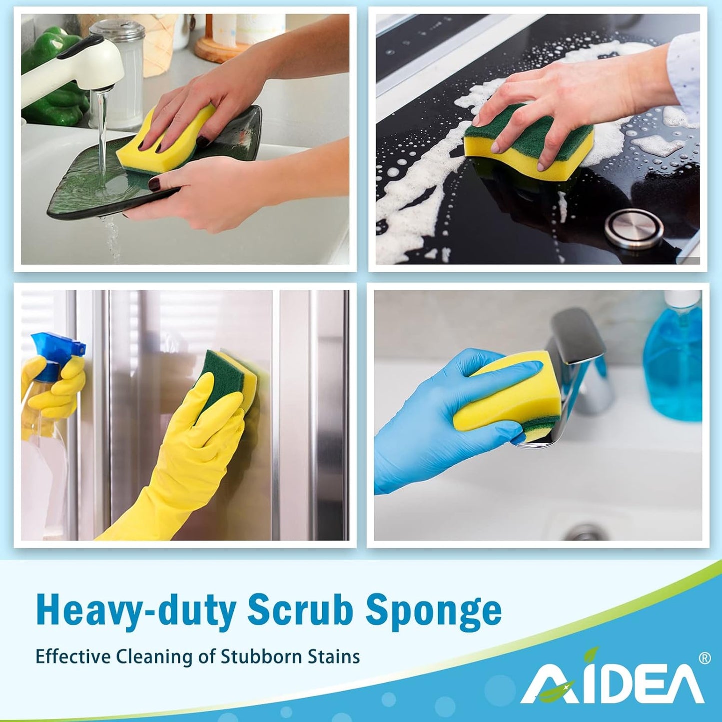 AIDEA Sponges Kitchen, 50 Pack Heavy Duty Dish Sponge, Cleaning Dish Scrubber Sponge for Home and Kitchen, Stink-Free Cleaning Supplies for Pots, Pans