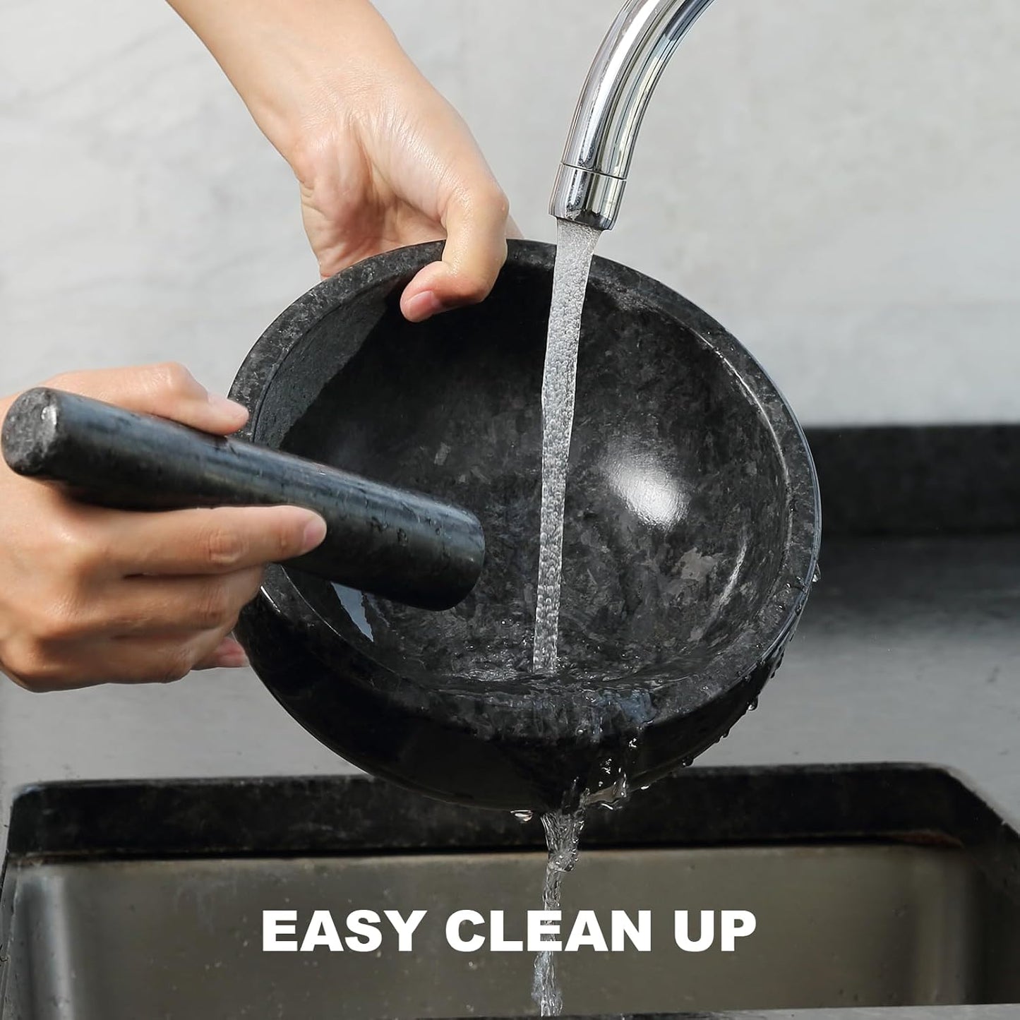 Koville Granite Mortar and Pestle Set, 8" Extra Large Grinder Bowl for Guacamole, Salsa, Pill Crusher, Spice, Herb, Garlic, Nut, Heavy Duty Grinder for Kitchen