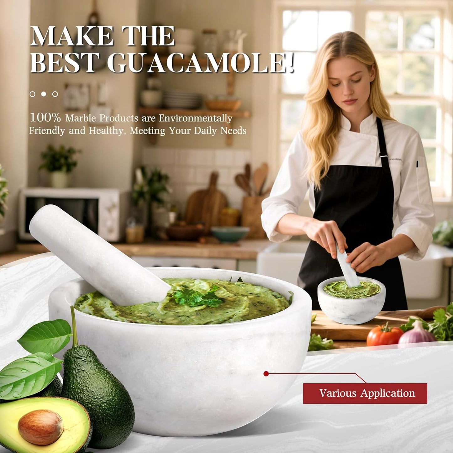 Koville Marble Mortar and Pestle Set, 7"-4 Cups Grinder Bowl for Guacamole, Salsa, Pill Crusher, Spice, Herb, Garlic, Nut, Heavy Duty Grinder for Kitchen(Namib Fantasy)