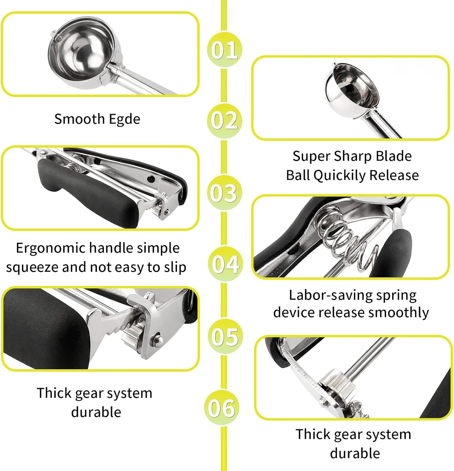 Small Cookie Scoop Set - 3 PCS Include 1 tsp / 2 tsp / 3tsp Cookie Dough Scoops, Cookies Scoops for Baking, Made of 18/8 Stainless Steel, Good Soft Grips, Quick Trigger Release