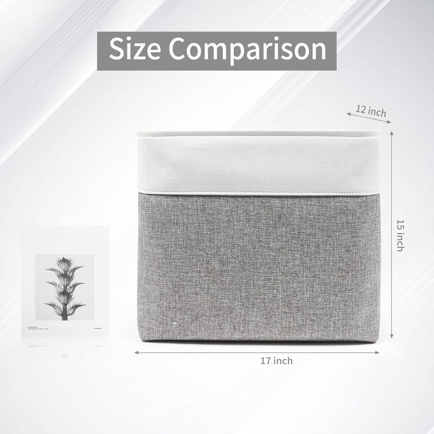 Large Fabric Storage Baskets | 50L Storage Bins, Decorative Linen Closet Baskets with Handles for Organizing, Shelf, Toys, Clothes, Home, Office, Nursery, 17x12x15Inches (Grey&White)