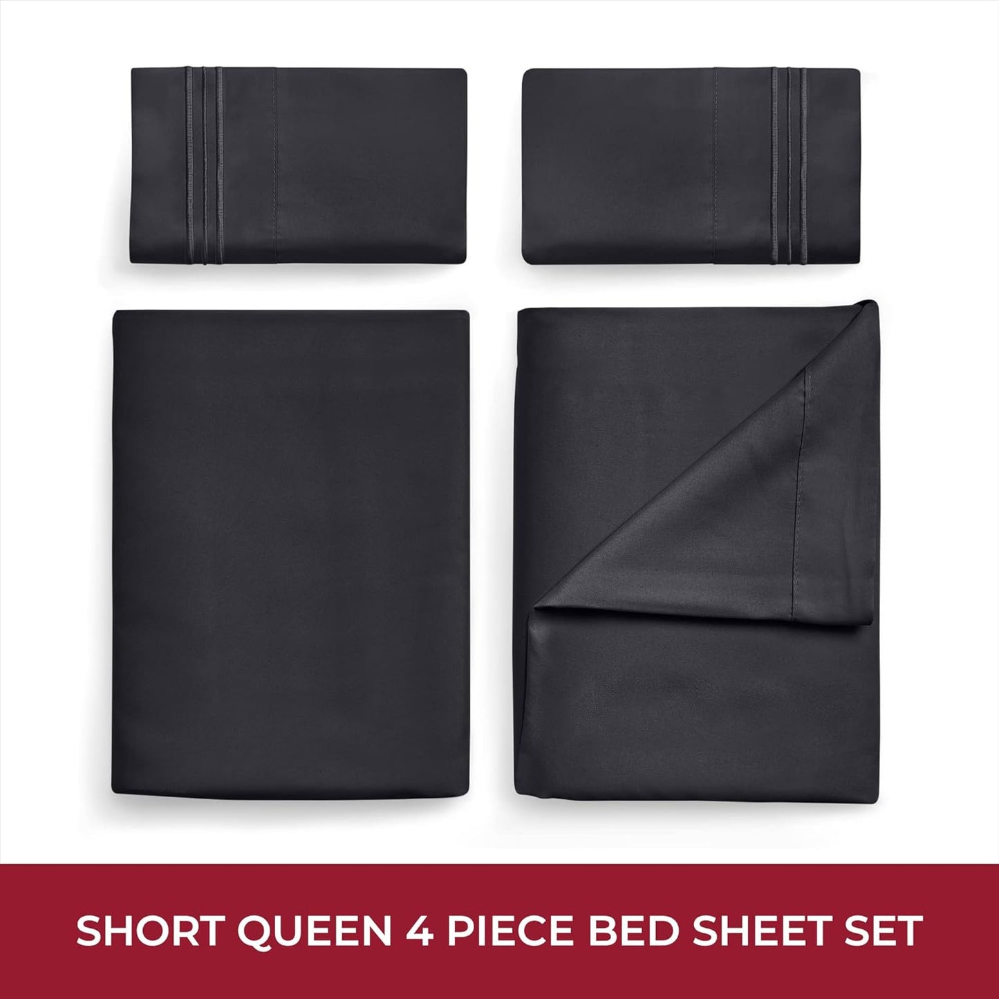 Mellanni RV Short Queen Sheets - 4 PC Iconic Collection Bedding - Hotel Luxury, Extra Soft, Cooling Bed Sheets - Deep Pocket up to 10 inch (RV/Short Queen, Black)