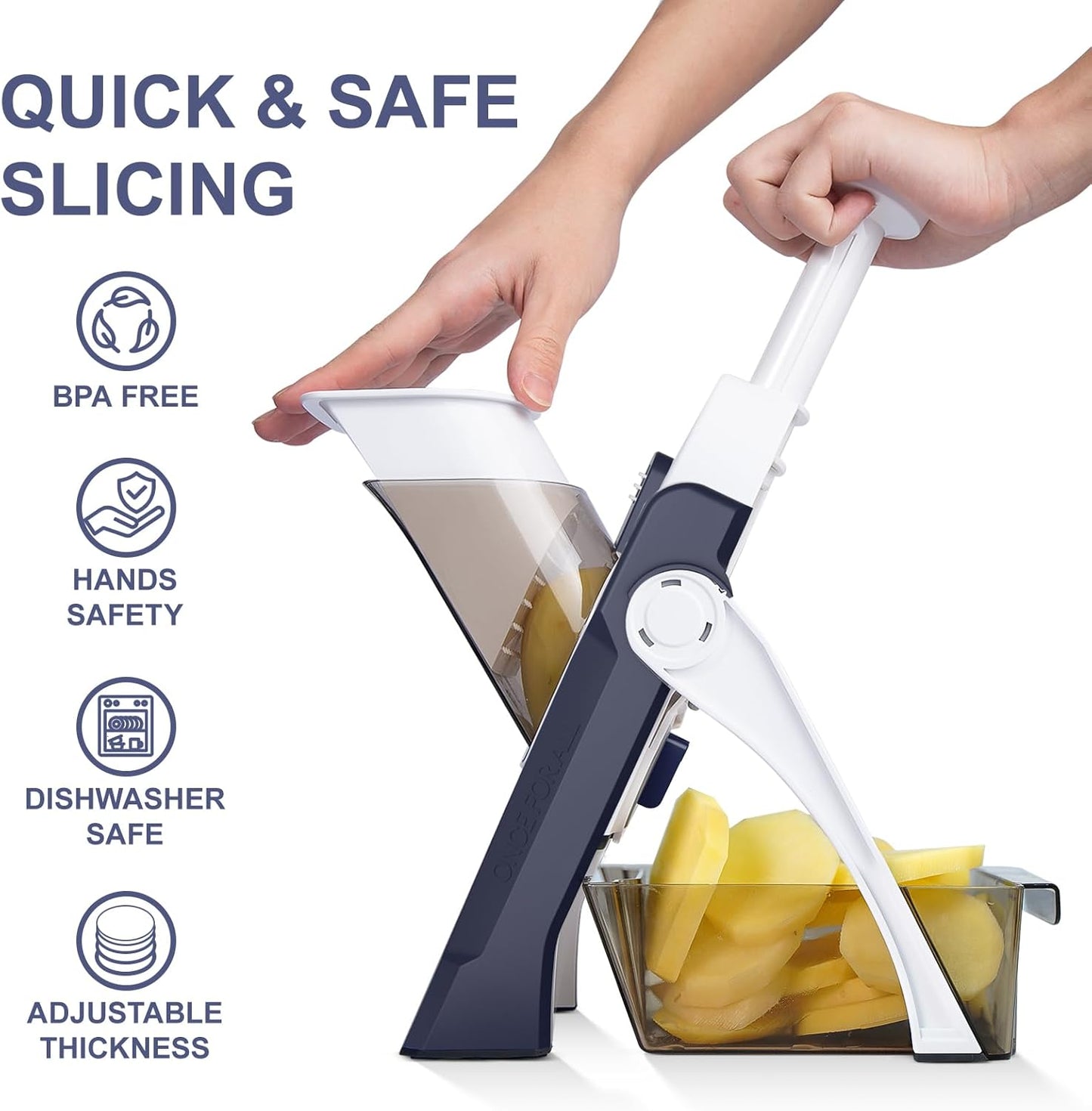 Safe Mandoline Slicer for Kitchen, Vegetable & Food Cutter & Thickness Adjustable 0.1-8 mm. Easy to Clean, Storage, Kitchen Faster Slice Artifact (Only Slice) (Blue)