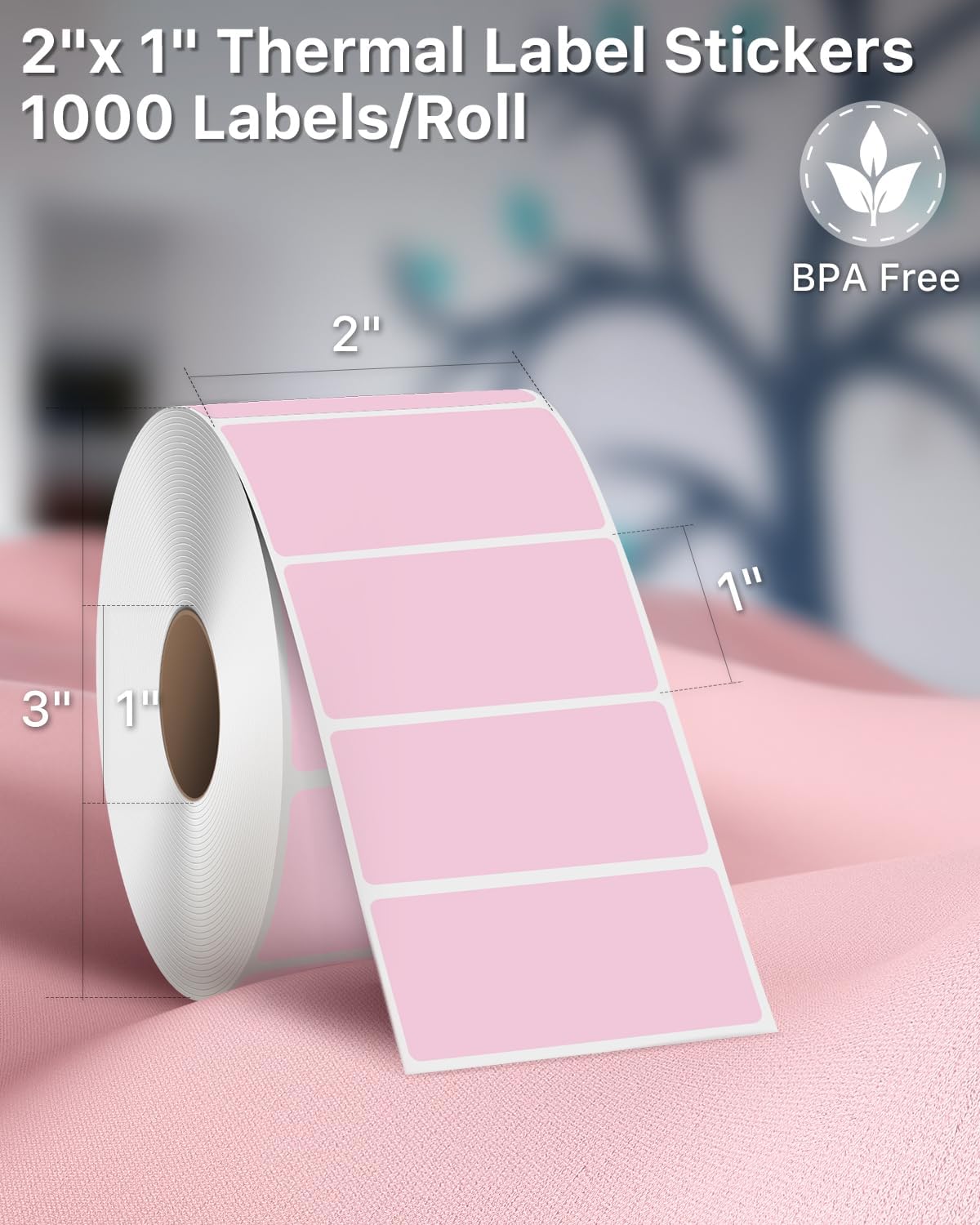 iEager 2x1 Inch Thermal Labels, Pink Rectangle Thermal Printer Stickers, Durable Shipping Label Printer Sticker for Barcode, Name, Address, 1000 Labels/Roll