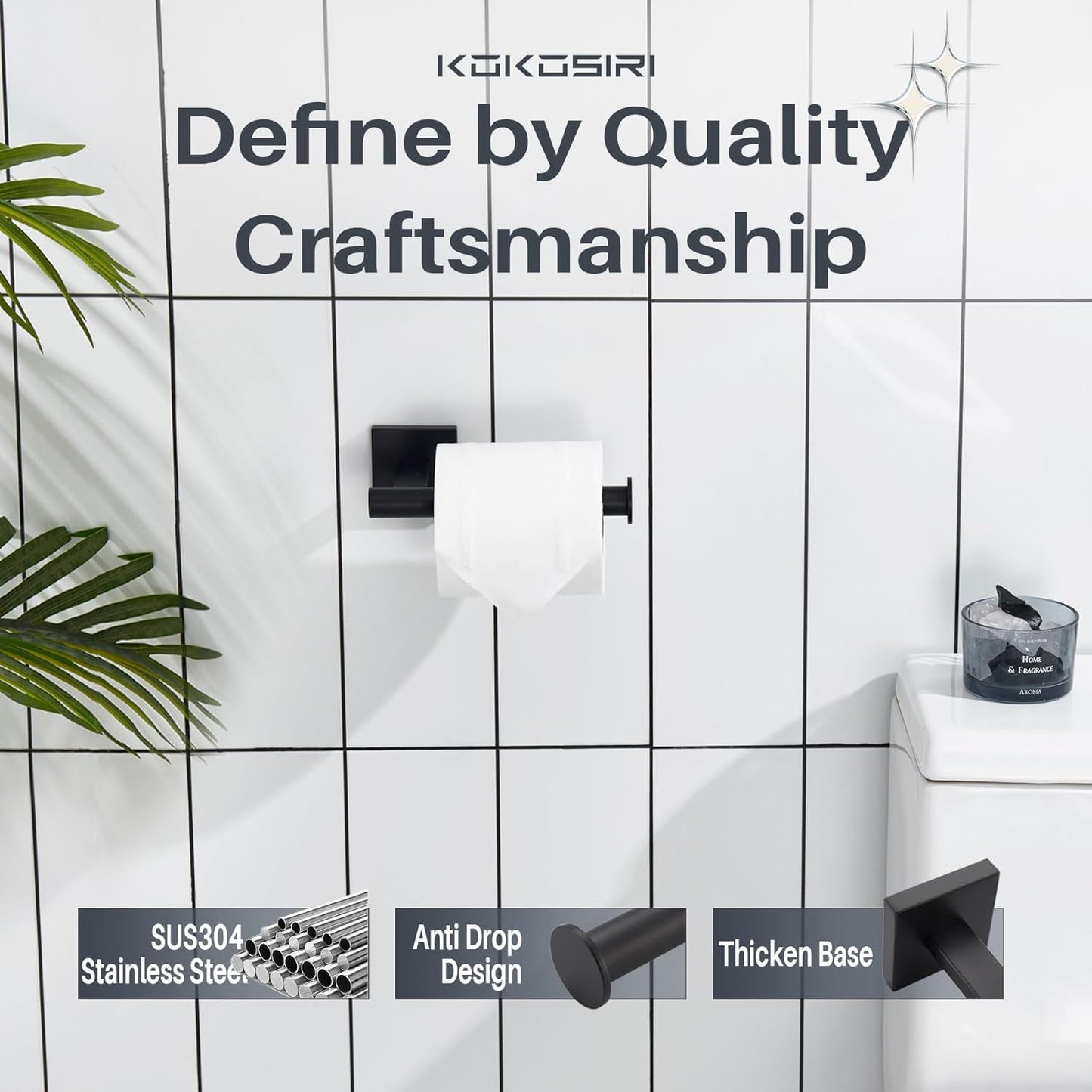 KOKOSIRI Toilet Paper Holder for Bathroom Toilet Roll Holder Hold Mega Rolls Wall Mounted, Matte Black Stainless Steel B2008BK