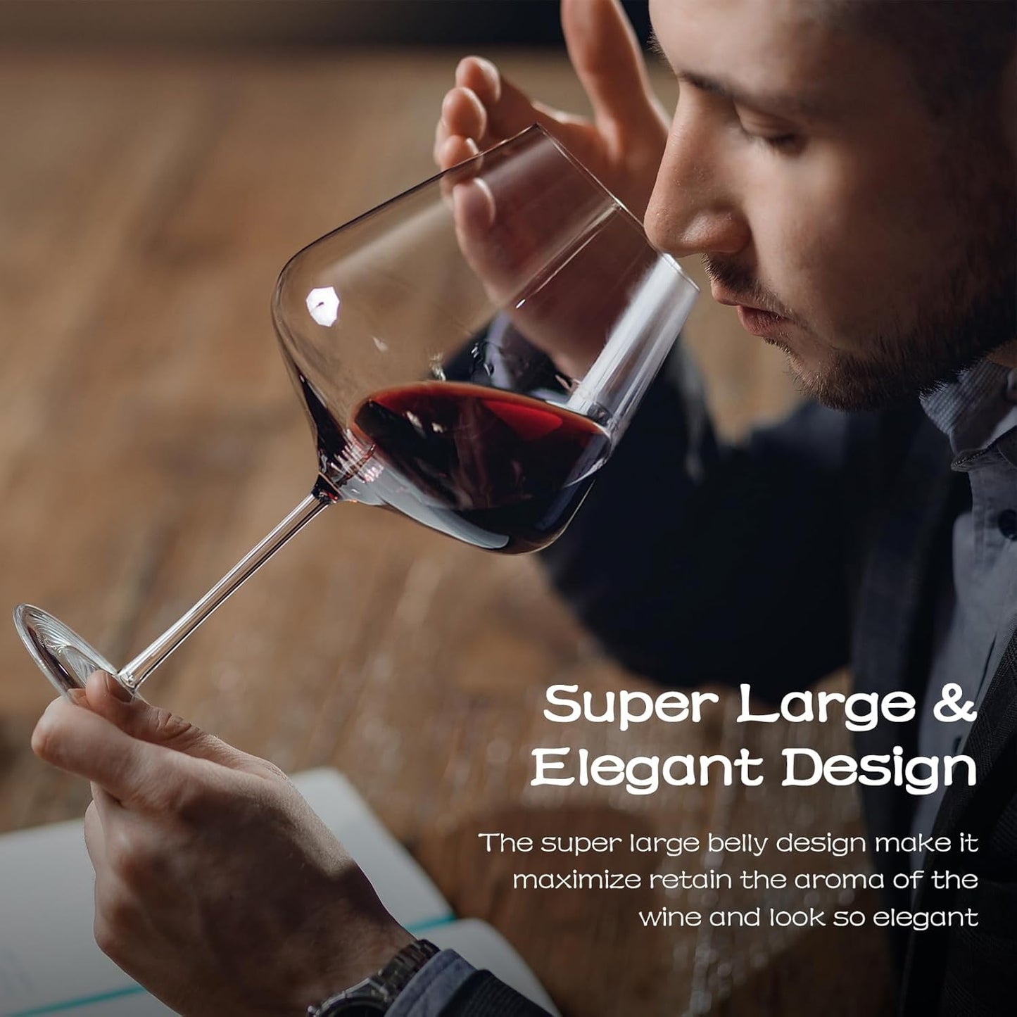 Chouggo Super Large 28Oz Wine Glasses Set of 2, Hand Blown Crystal Red Wine or White Wine Burgundy Glass, Hand Crafted by Artisans - Gifts for Women, Men, Wedding, Anniversary, Christmas, Birthday