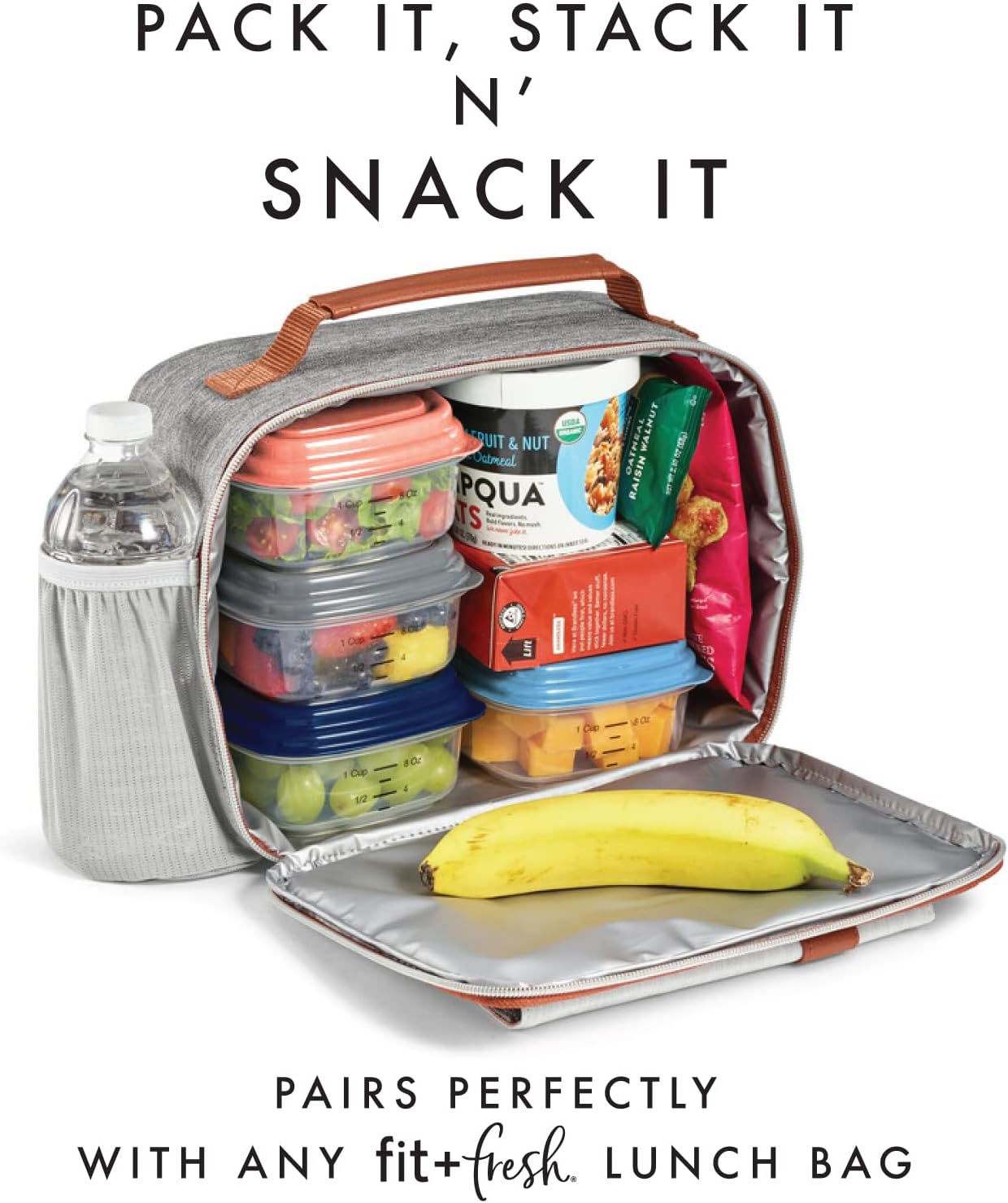 Fit & Fresh Small Plastic Containers With Lids 8 oz, Small Snack Containers With Lids, Reusable Leakproof Dressing and Condiment Containers With Two Attachable Ice Packs, 4PK, Light