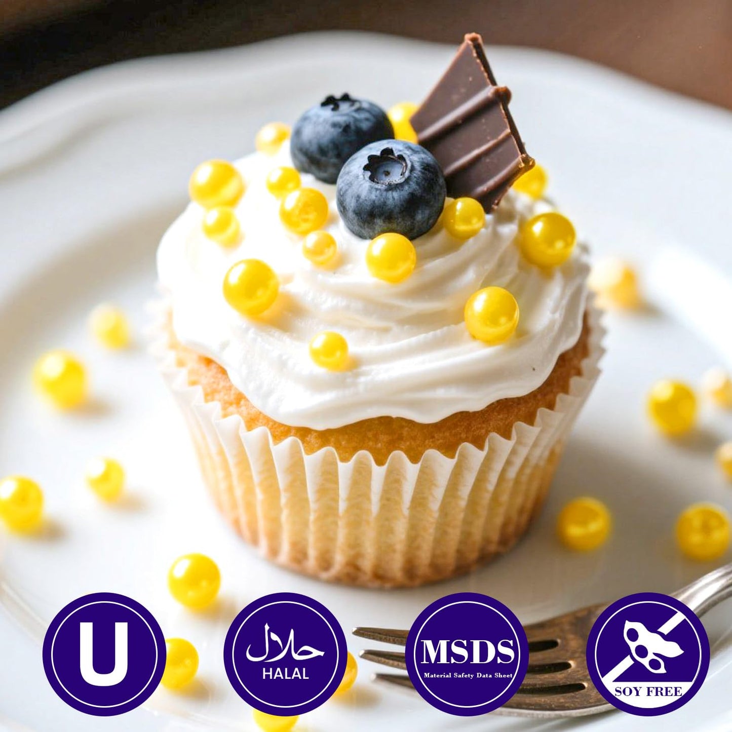 Dazzjoy Edible Pearls, Yellow Pearl Sugar Sprinkles, 130g/4.58oz, Yellow Ball Pearls for Cake Decorating, Cupcake Toppers, Edible Cake Decoration