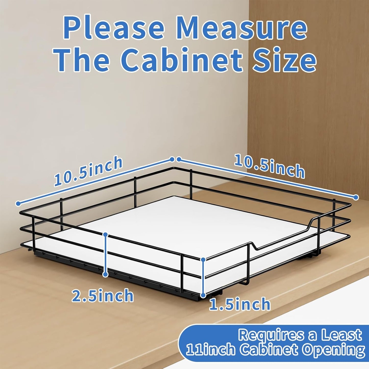 Pull Out Spice Rack, Slide Out Spice Rack for Cabinet, Spice Organizer for Kitchen and Pantry, Fits Spices, Sauces, Canned Food (10.5''Wx10.5''Dx2.5''H)