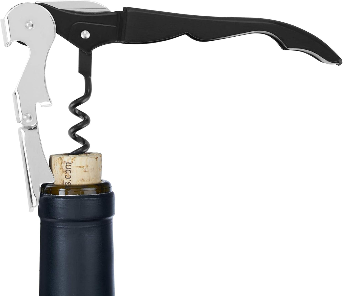 True TrueTap Double Hinged Waiter’s Corkscrew, Black Wine Bottle Opener with Foil Cutter, Wine Key