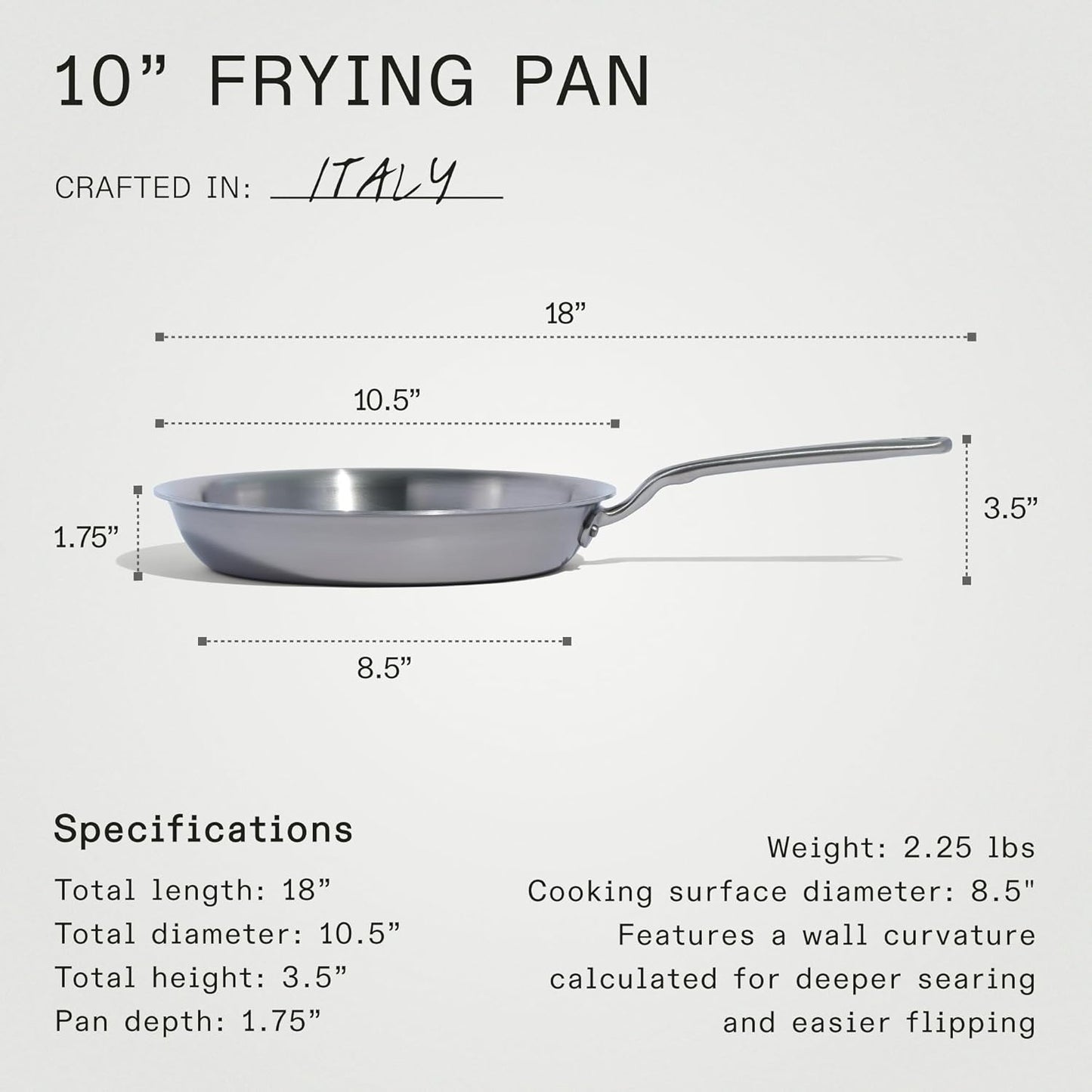 Made In Cookware - 10-Inch Stainless Steel Frying Pan - 5 Ply Stainless Clad - Professional Cookware - Crafted in Italy - Induction Compatible
