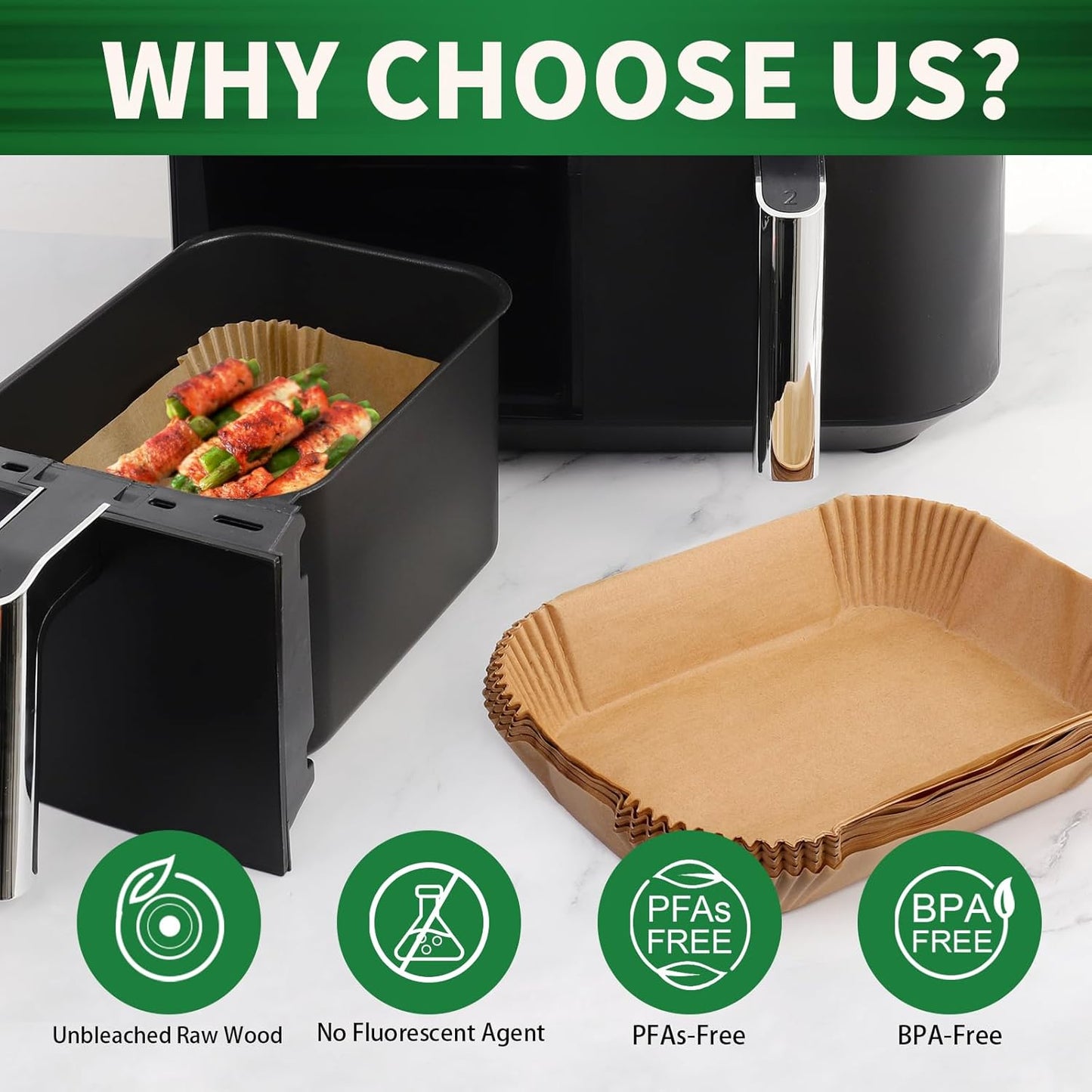 Air Fryer Liners Disposable, 200 pcs Rectangle Air Fryer Parchment Paper Sheets Air Fryer Accessories for Ninja SL401 DoubleStack XL 2-Basket Air Fryer