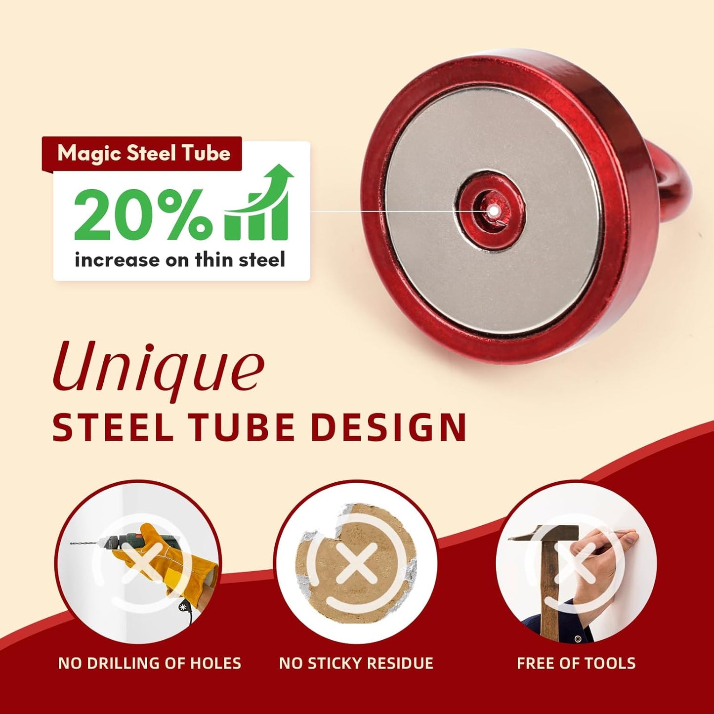 Neosmuk Magnetic Hooks, Cruise Ship Essentials, 120lb+ Heavy Duty Magnetic Hooks for Cruise Cabins, Refrigerator, Grill, Hanging, and Travel | Extra Strong Must-Haves Magnet Hook,Red, Pack of 10