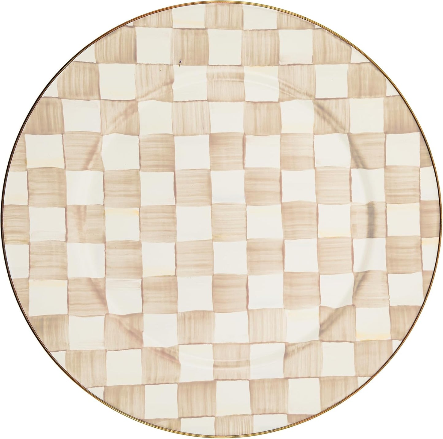 MACKENZIE-CHILDS Enamel Serving Platter, Decorative Serving Platter for Food, 16 Inches, Brown-and-White Mocha Check