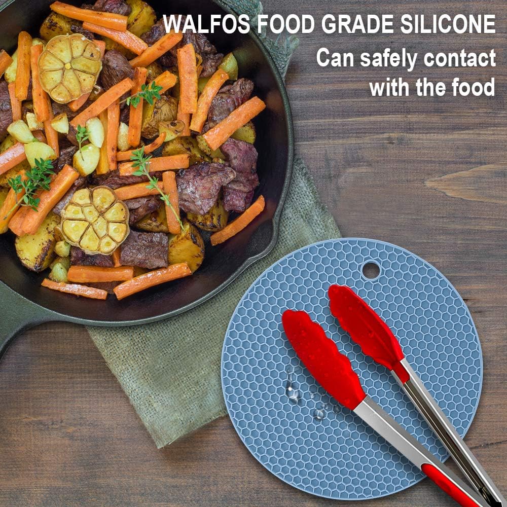 Silicone Trivet Mats - Walfos Heat Resistant Pot Holders Set, 4pcs 2 Sizes 7 Inch & 9 Inch, Multipurpose Non-Slip Hot Pads for Hot Pot, Hot Dishers, Jar Opener, Food Grade & BPA Free (Nordic Blue)
