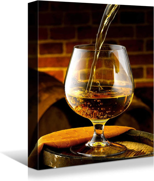 Looife Kitchen Wine Bottle Canvas Wall Art, 30x40 Inch Gallery Wrapped Whiskey Wine Glass Cup Picture Prints Wall Decor, Modern Art Deco for Dining Room and Bar Wall Decoration