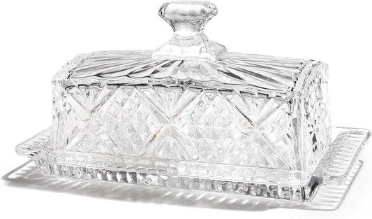 Butter Dish with Lid for Countertop,Glass Butter Container for Counter,Covered French Butter Tray,Large and Wide Butter Tray Holder for Fridge or Keepers on Counter (Clear-6)