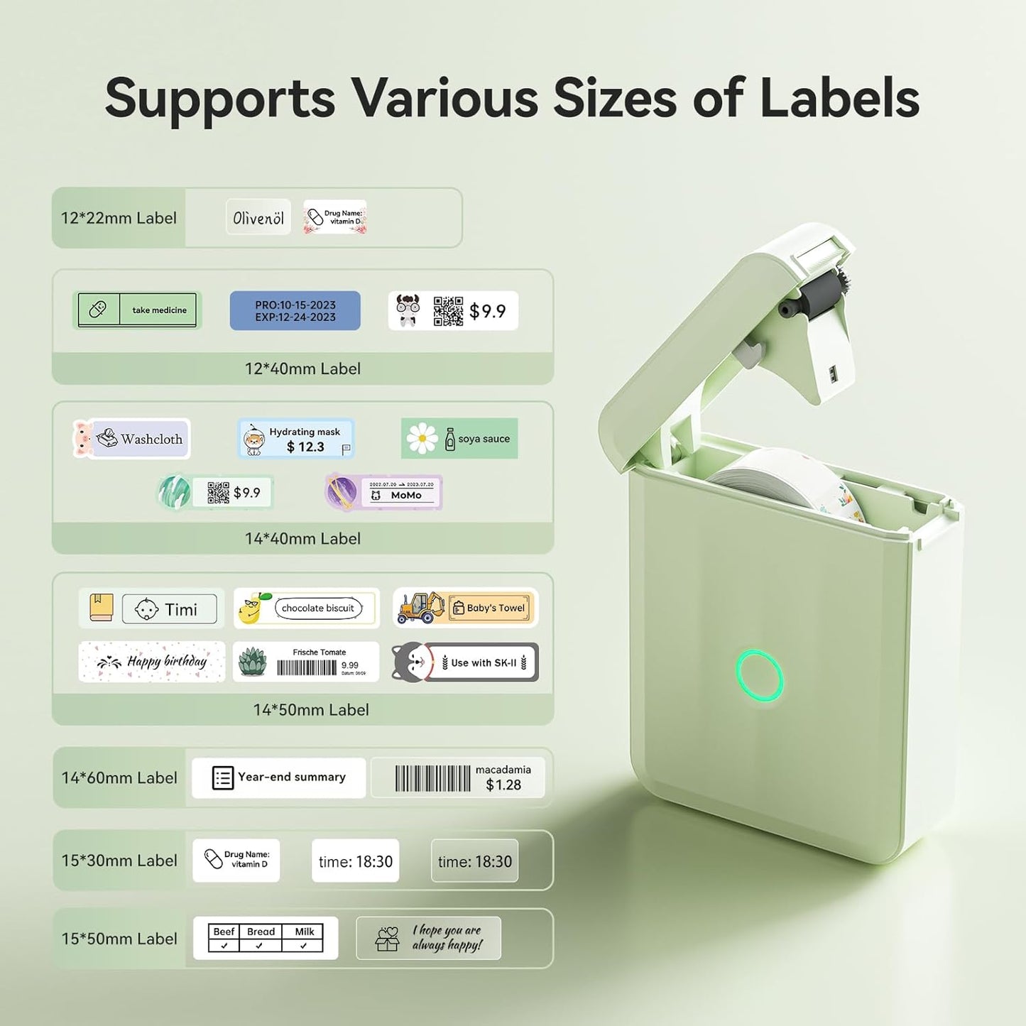 NIIMBOT D110 New Version Label Maker Machine with Tape, Handheld Bluetooth Label Printer, Mini Thermal Printer, Sticker Maker for Organizing Home Kitchen School, Green