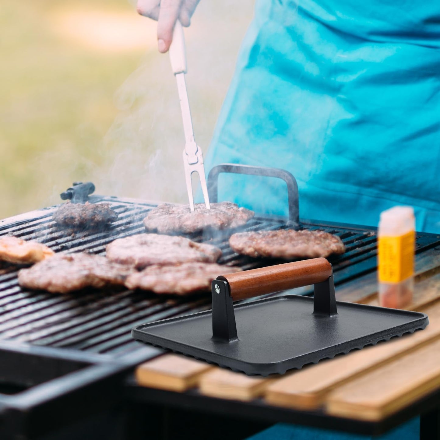 SafBbcue 10" Square Cast Iron Burger Press Smash Burger Griddle Weight Press for Blackstone, Pitboss, Camp Chef Flat Top Grills Accessories, Bacon Press for griddle for Grill Cooking Accessories, 2PCS