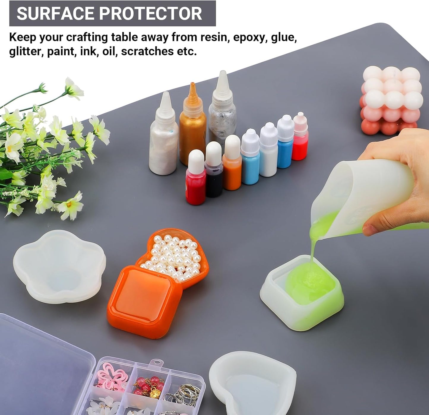 Gartful Oversize Silicone Mat for Craft, 27.6X 19.7 inches Silicone Sheet for Resin Jewelry Casting Mat Pad Countertop Protector, Nonstick Table Placemat, Dark Gray & Translucent, Pack of 2