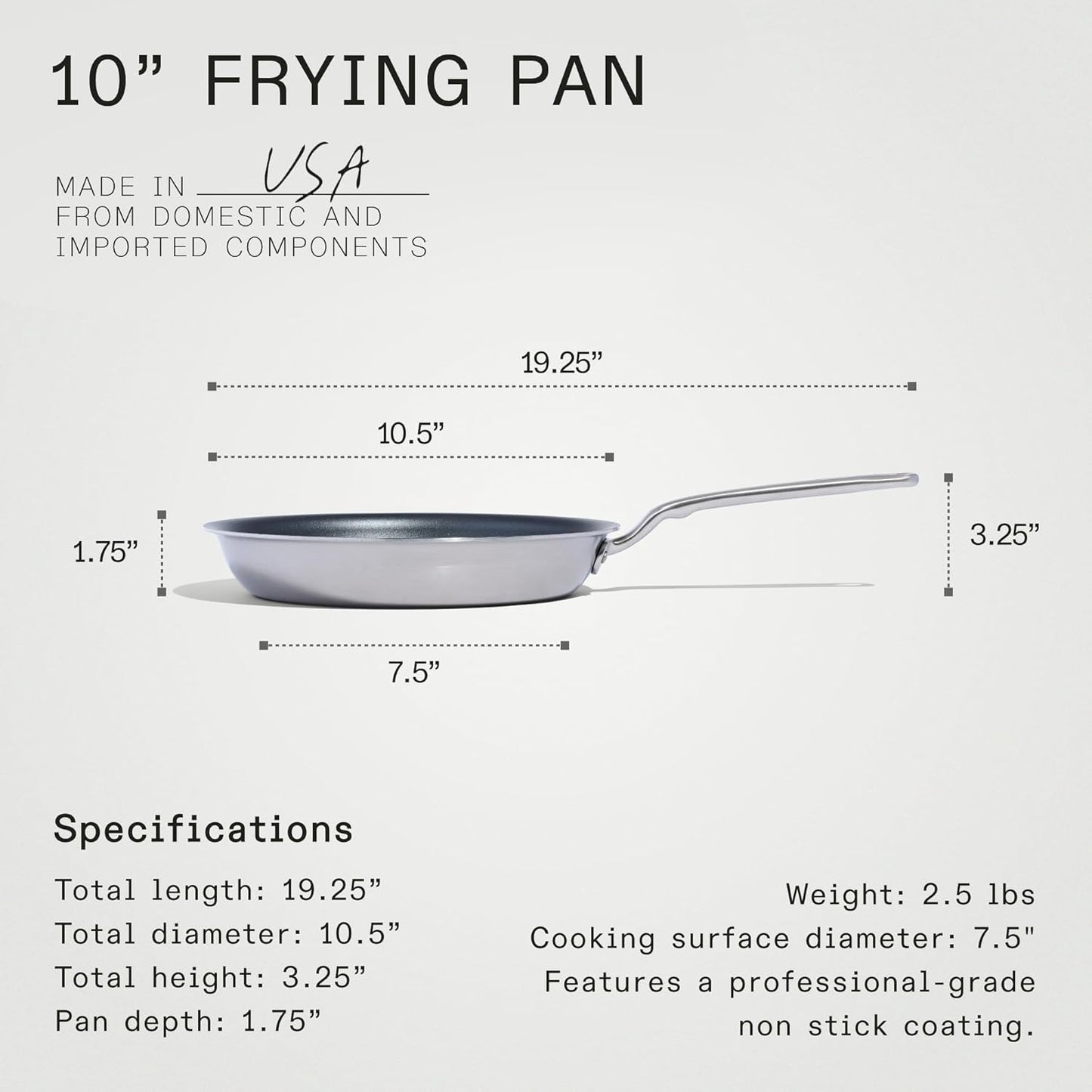 Made In Cookware - ProCoat 10" Non Stick Frying Pan (Graphite) - 5 Ply Stainless Clad Nonstick - Professional Cookware - Induction Compatible