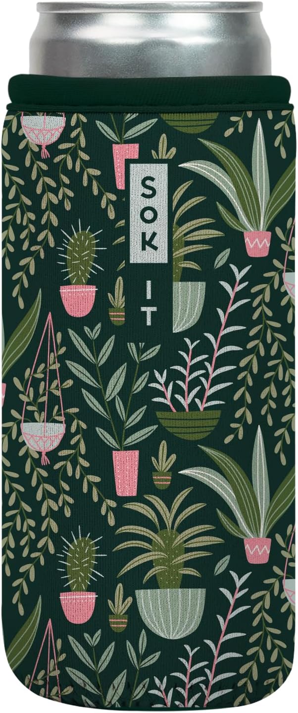 Sok It CanSok Sleeve for Beer & Soda Insulated Neoprene Cover (Green Living, 12oz Slim Can Sleeve)