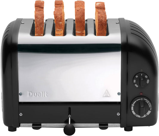 Dualit Classic 4 Slice NewGen Toaster - Stainless Steel - Hand Built in the UK - Replaceable ProHeat elements - Defrost Bread - Mechanical Timer - Matt Black Classic Toaster