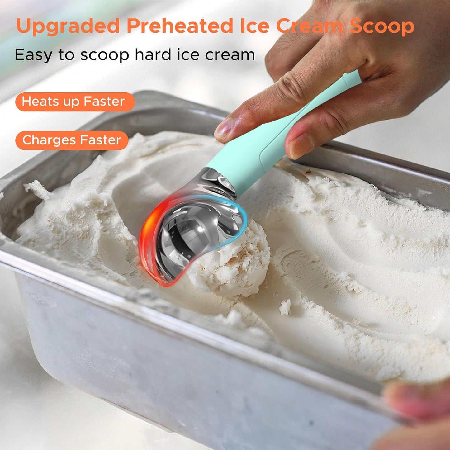 NEWEST Heated Ice Cream Scoop, Rechargeable Electric Warming Scooper with LED Display, Heats to 158°F for Hard Ice Cream, IP67 Waterproof, Easy for Seniors & Kids (Blue)