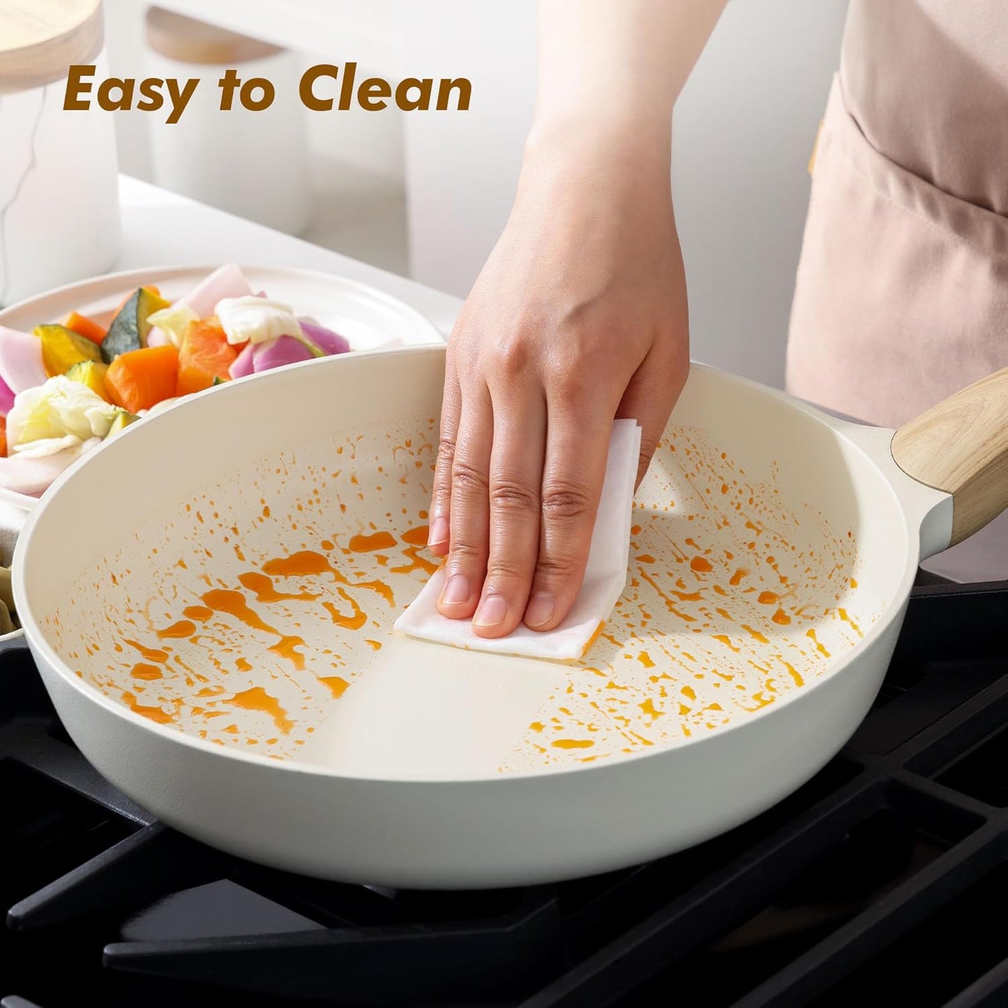 SENSARTE Ceramic Nonstick Frying Pan Skillet with Lid 8inch Non Stick Omelet Pans, Non-toxic Healthy Kitchen Cooking Chefs Pan, Free of Intentionally Added PFOA/PFAS/PTFE, Induction Compatible, White