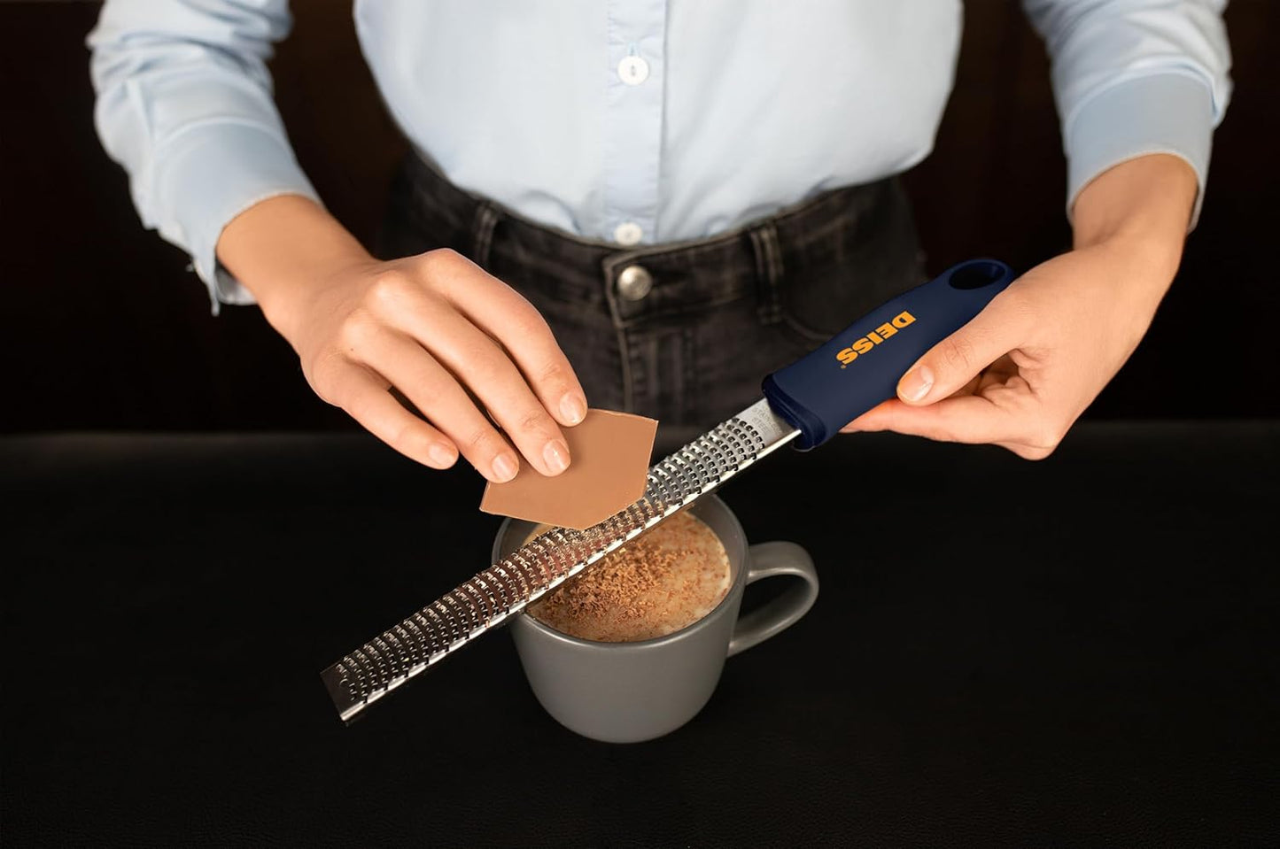 Deiss PRO Citrus Zester & Cheese Grater - Parmesan Cheese Lemon, Ginger, Garlic, Nutmeg, Chocolate, Vegetables, Fruits - Razor-Sharp Stainless Steel Blade, Wide, Dishwasher Safe (BLACK)