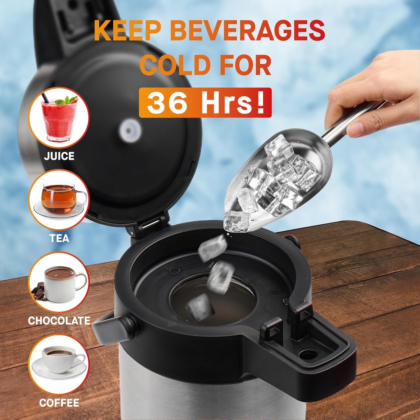 Airpot Coffee Dispenser with Pump - 140 oz Insulated Stainless Steel Coffee Carafe - Thermal Beverage Dispenser - Coffee Urn for Hot/Cold Water, Party Chocolate Drinks