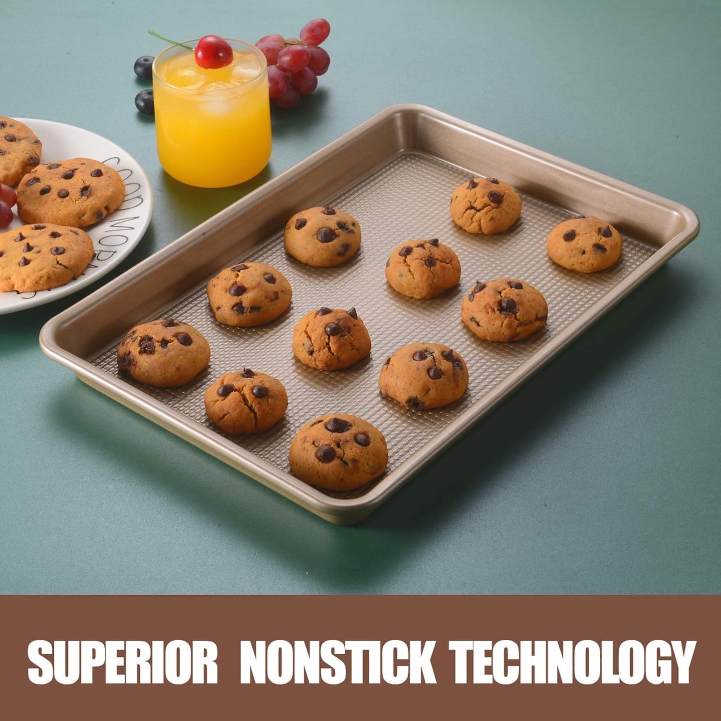 Commercial Half Sheet Pan Set - 18x13 Inch Large Nonstick, Heavy Duty Warp Resistant Cookie Tray for Baking Roasting - Gold