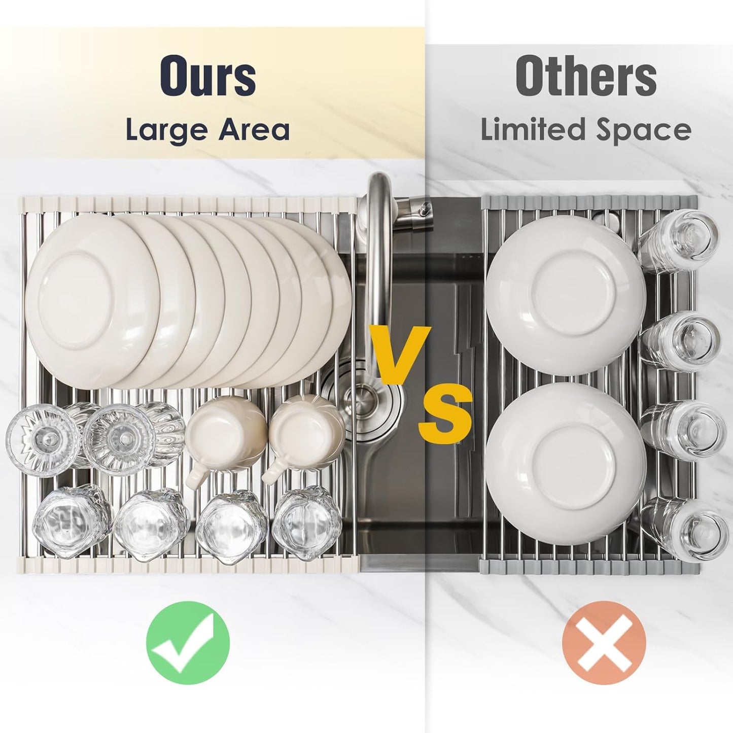 Tomorotec 17.7" x 15.5" Roll Up Dish Drying Rack Over Sink Drying Rack Sink Cover Kitchen Sink Accessories Gadget Multipurpose Organizer Foldable Stainless Steel Drainer