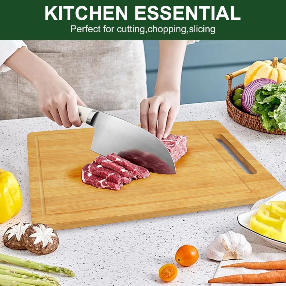 Bamboo Cutting Board, Wooden Cutting Boards for Kitchen, Wood Double Sided Food-Grade Chopping Board for Meat Cheese Vegetable (Large)