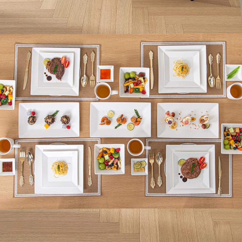 Porlien 24-Piece Classic Square Dinnerware Set for 6-Off White Plates