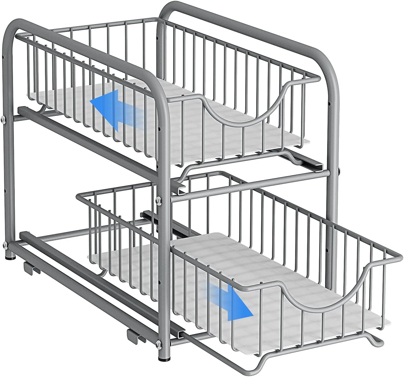 AIYAKA under sink storage 2 Tier Stackable Sliding Basket Organizer Drawer For Kitchen And Bathroom/Cabinet Drawers,silver