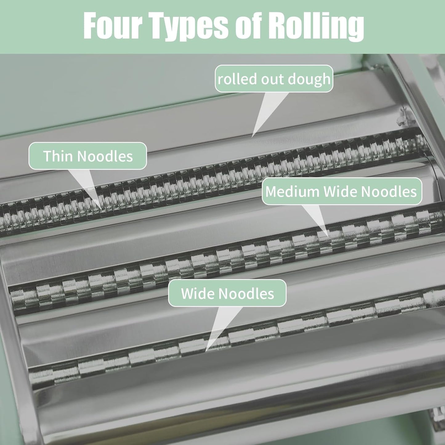 Pasta Maker Machine-6 Adjustable Thickness Settings, Adjustable Clamp, stainless steel Construction for Spaghetti, Fettuccini, Lasagna, Dumpling Skins (Green pasta maker)