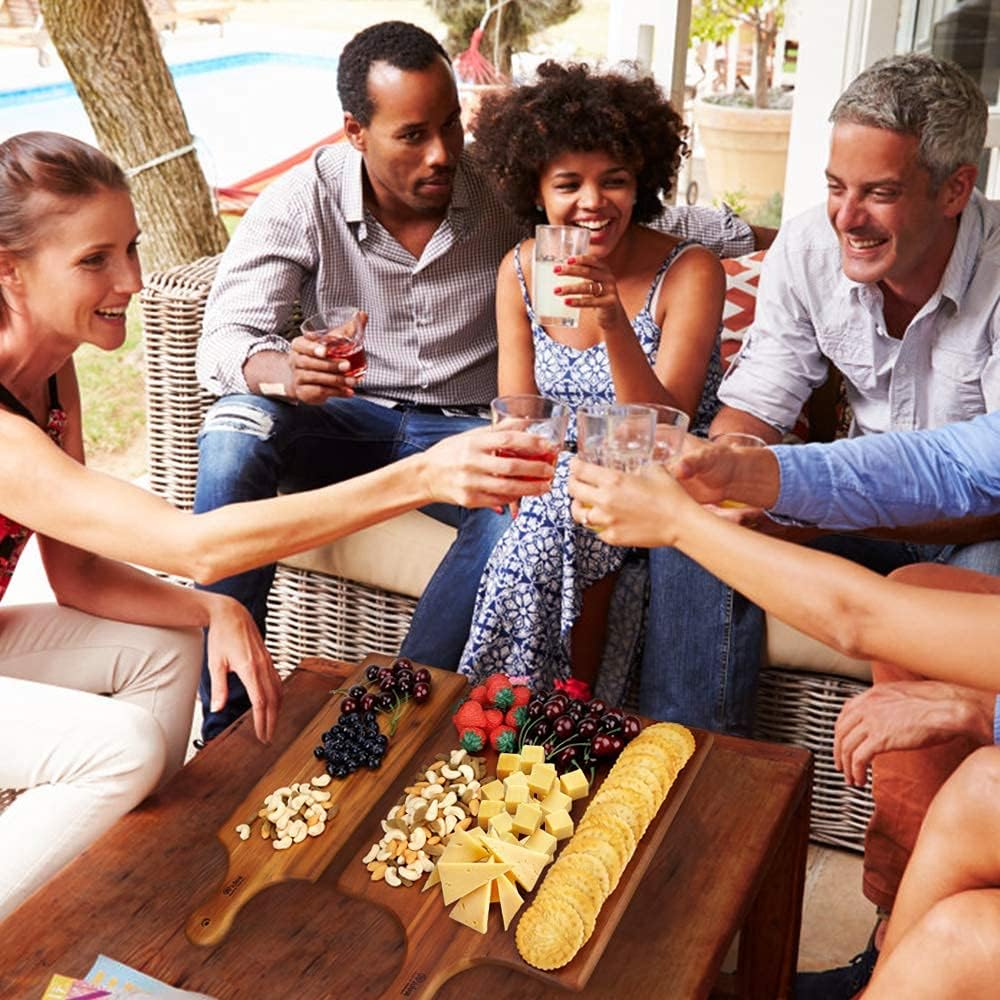 AIDEA Acacia Wood Cutting Board with Handle, Large Wooden Charcuterie Board for Bread, Cheese, Meat, and Fruits, Food Serving Tray for the Kitchen (17" x 11")